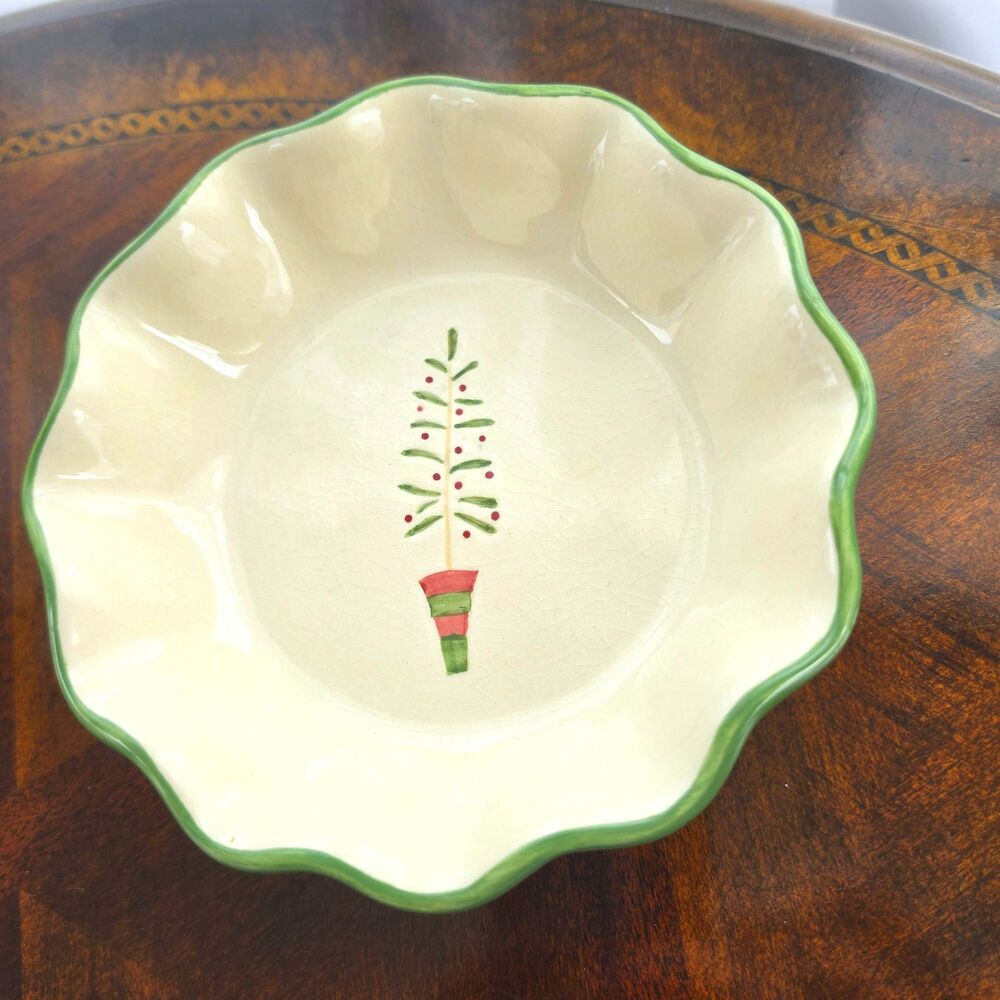 Russ Berrie Christmas Tree Mini Pie Dish | Ruffled Ceramic Oven Safe